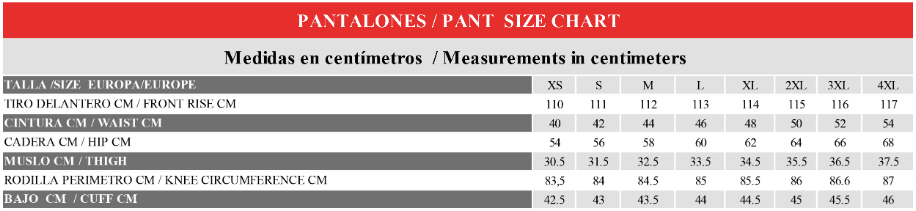 wax jeans size chart
