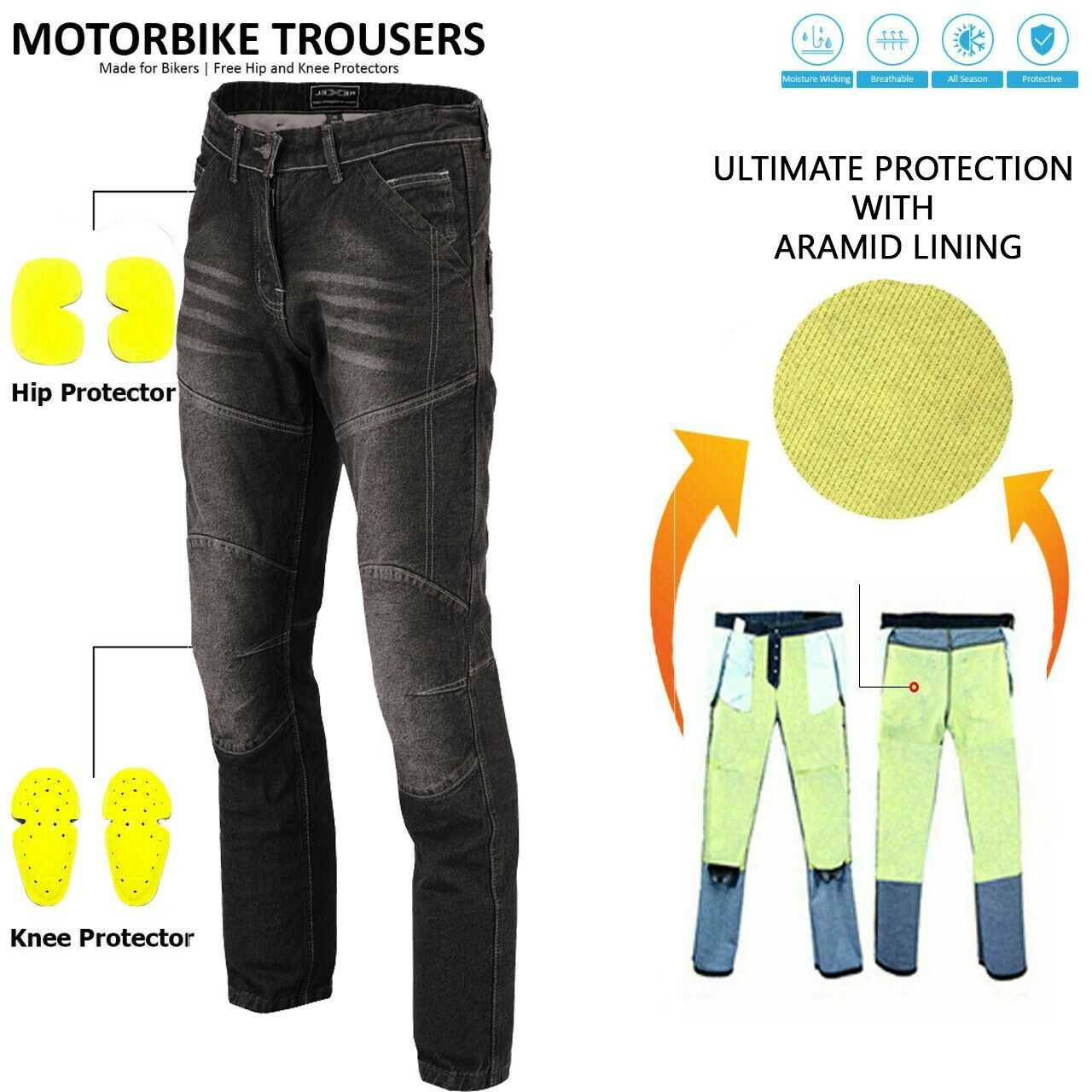 Motorcycle Jeans Motorbike Trousers Made With KEVLAR Biker Armour  Protection | eBay