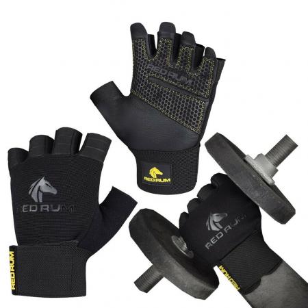 REDRUM Weight lifting Leather gloves Fitness Training Gym Bodybuilding workout LEATHER PALM✅REINFORCED PALM✅SILICON GRIP✅LONG 13"STRAP