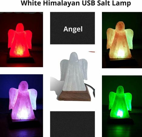 Angel Shape Himalayan Salt Lamp 7 Colors Changin, Crystal Rock White Salt Lamp