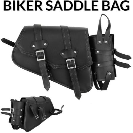 Motorcycle Side Leather Saddlebags Saddle Bag Pannier Motorbike Bags Black