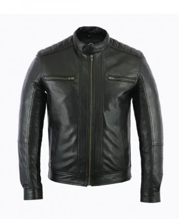 Men Sheep Leather Motorcycle Biker Black Slim Fit Genuine Real Leather Jacket