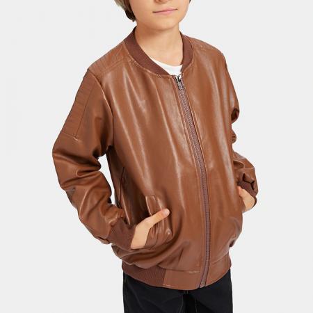 fashion plain black leather kids jackets